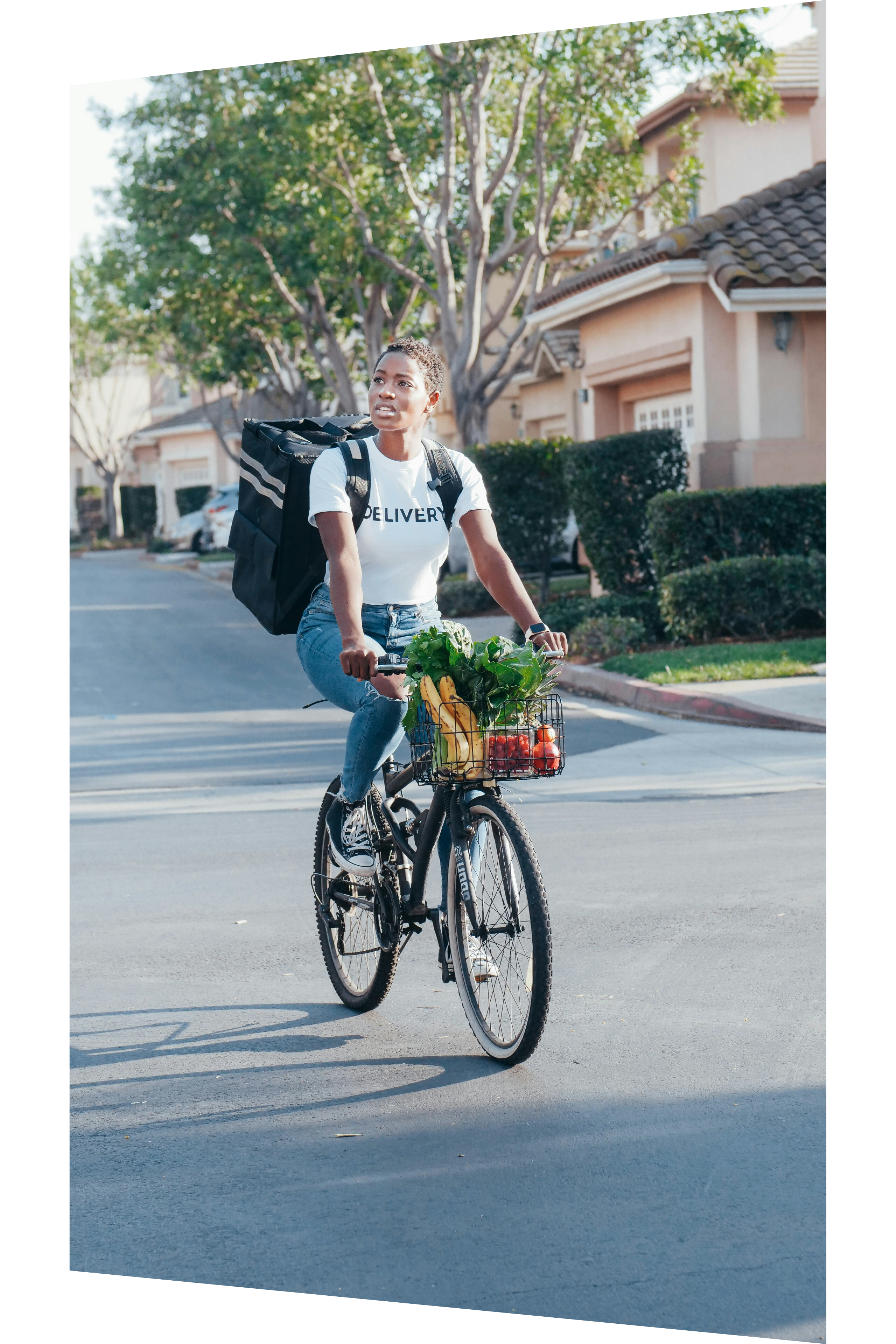 Food delivery person on bike